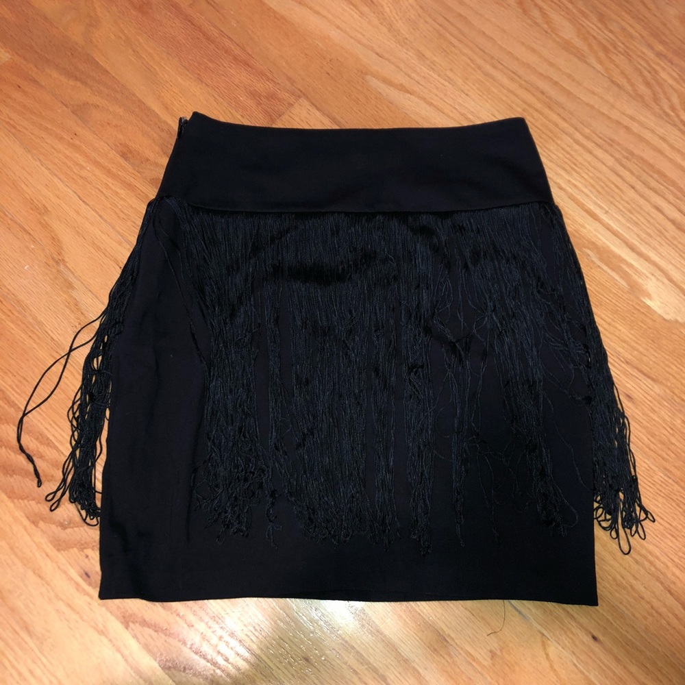 Black fringe mini skirt